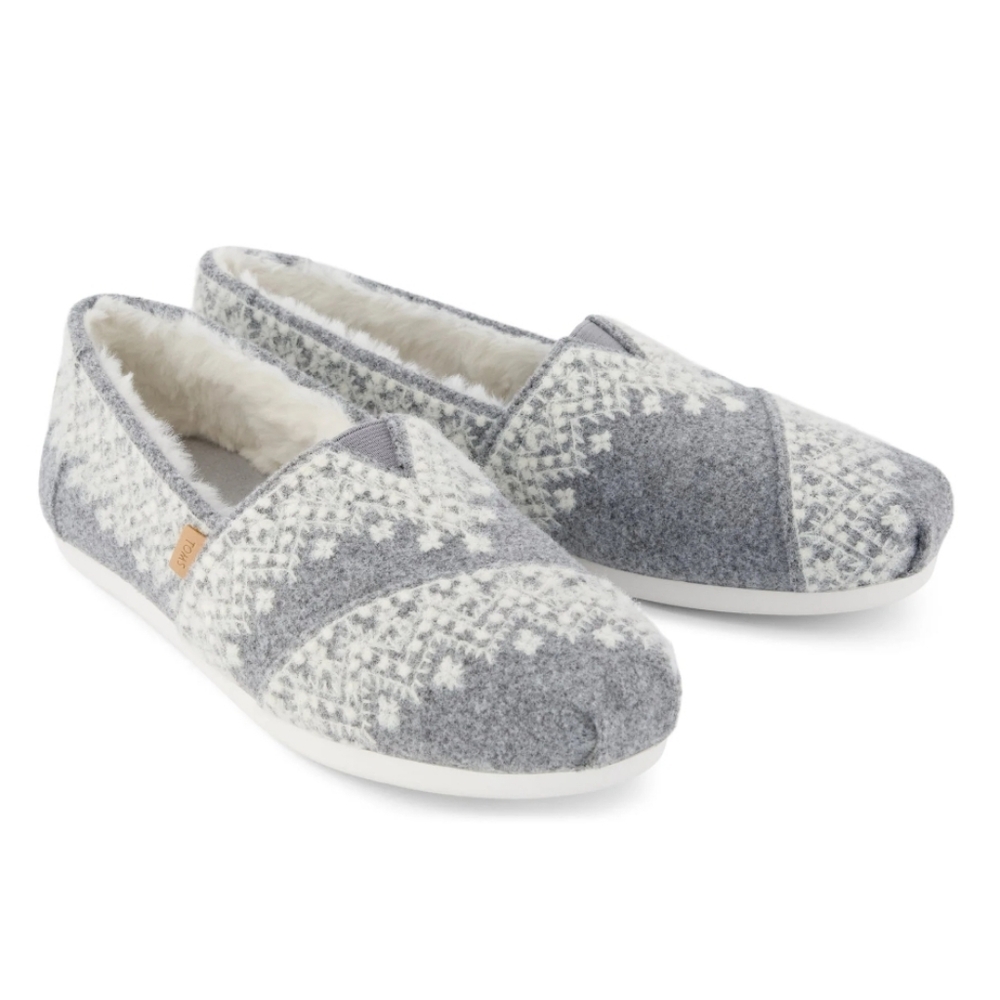 NWT Toms Alpargata Gray And White Sherpa Lined Slip On Shoes Size 10